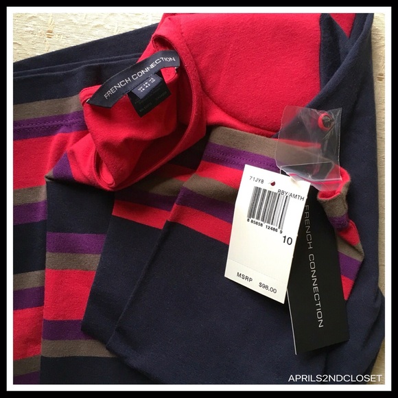 FRENCH CONNECTION SHIFT KNIT STRIPED DRESS A2C - Picture 6 of 8